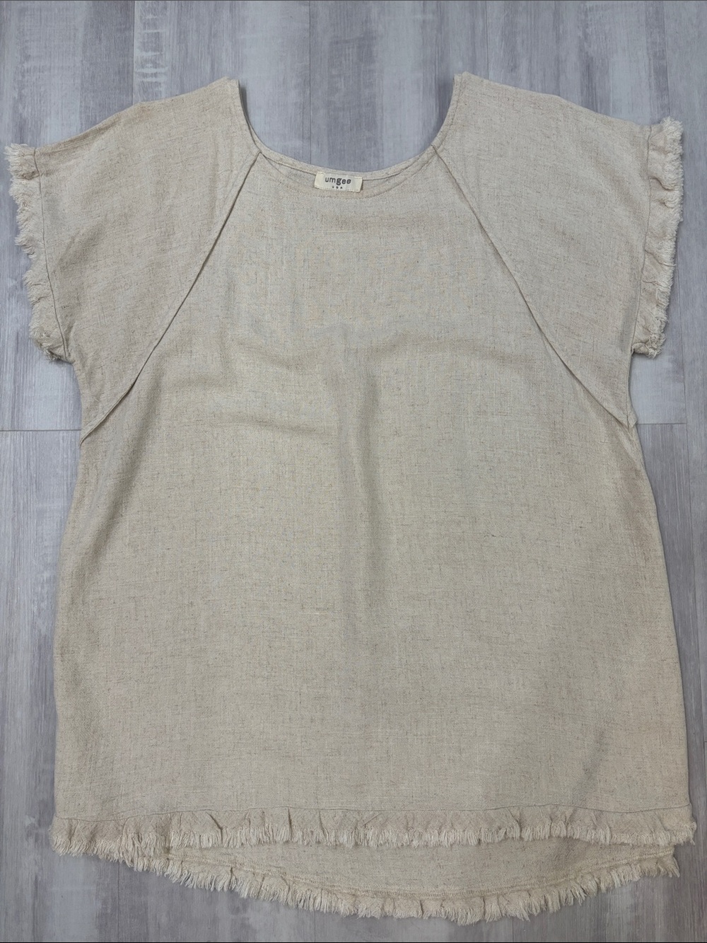 Umgee Natural Fringe Short Sleeve Tunic Medium